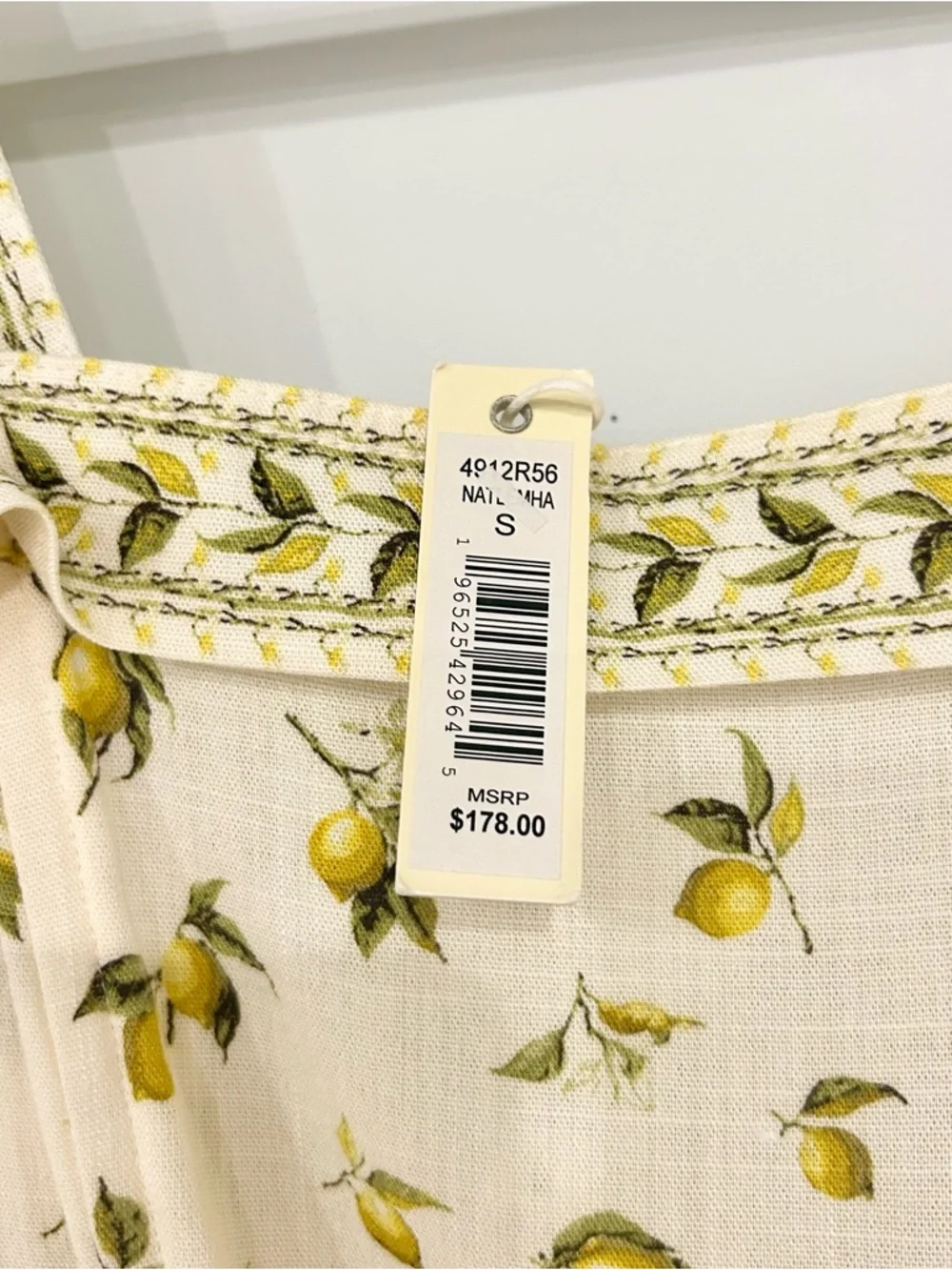 NWT Max Studio Cream Midi Dress with Lemon Details and Green Floral Trim Small - Picture 4 of 8